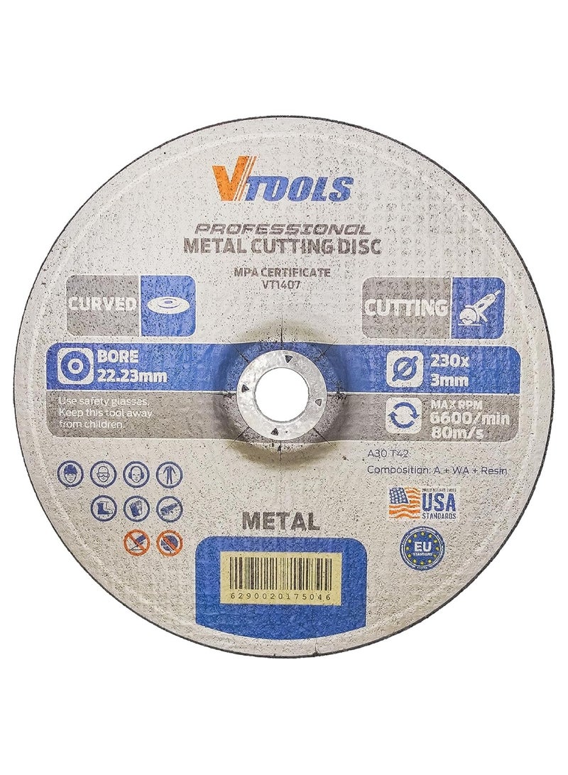 VTOOLS 230 mm x 3 mm Curved Metal Cutting Discs, 9 Inch Metal Cutting Wheels for Angle Grinder - Image 1
