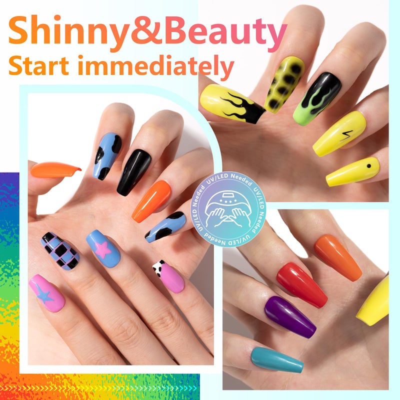 ABAC 24 Color Solid Gel Nail Polish,Ombre Gel Nail Polish,Pat Paint Nail Gel - Rainbow Shades Yellow/Ocean Blue Hema-Free w/Brush,LED Curing for Everyday Wear,Party Nails Pro Salon DIY Set - Image 2