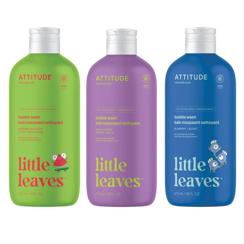 Attitude Bundle of ATTITUDE 3 Bubble Wash for Kids Hair Shampoo and Body Soap EWG Verified Plant and MineralBased Vegan 16 Fl Oz Blueberry  Watermelon  Coco  Vanilla  Pear