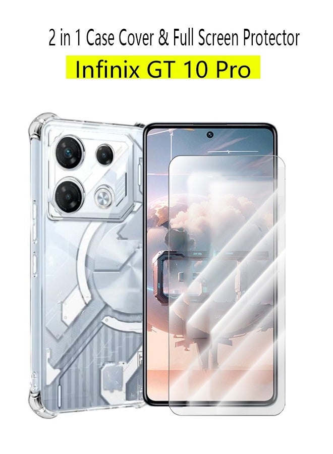 2 in 1 Infinix GT 10 Pro Phone Case Cover & Screen Protector - Shockproof Clear Slim TPU Protective Phone Cover & Full Coverage Delicate Touch Tempered Glass Screen Protector for Infinix GT 10 Pro - Image 1