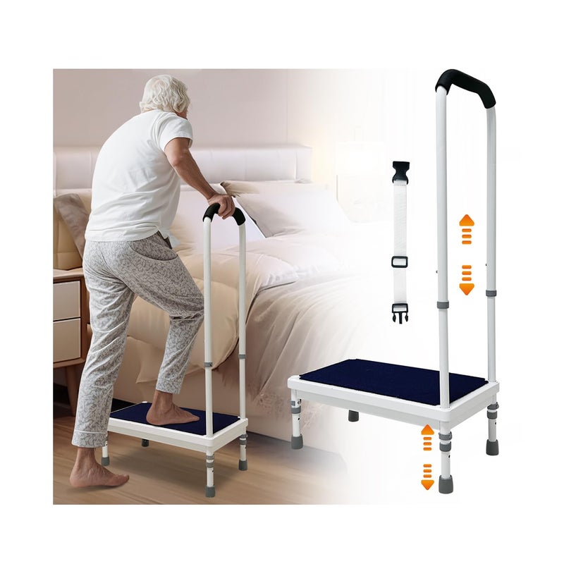 Step Stool with Handle for Elderly  Bedside Assist Step Stool for High Beds Adults Fall Prevention Seniors NonSlip Wide Platform Step for Medical Stool Bathtub SUV Car 2165Stool