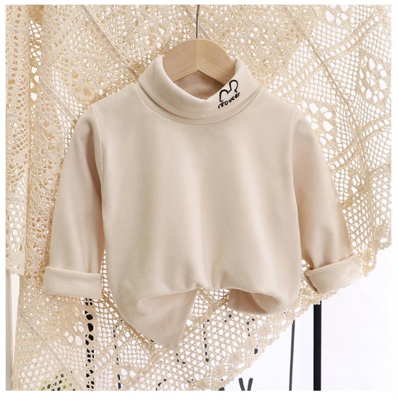 Kids Velvet Warm Long Sleeve Collared Top FDR05-lapel khaki 