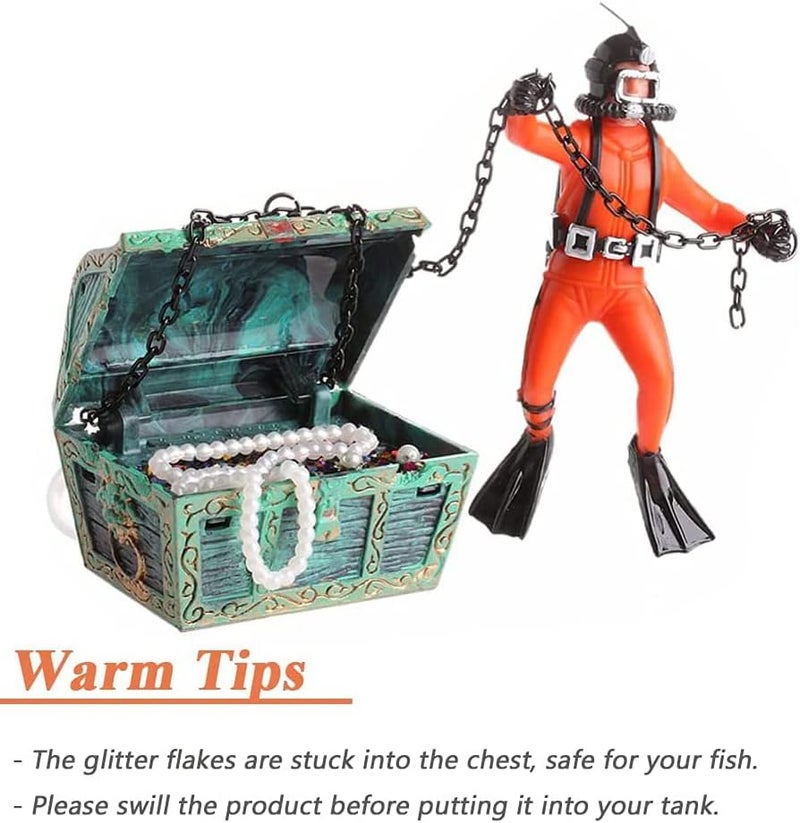 Eyech LiveAction Aquarium Ornament Creative Undersea Treasure Chest Diver Air Bubbler Aerating for Fish Tank Decorations Orange Color - Image 4