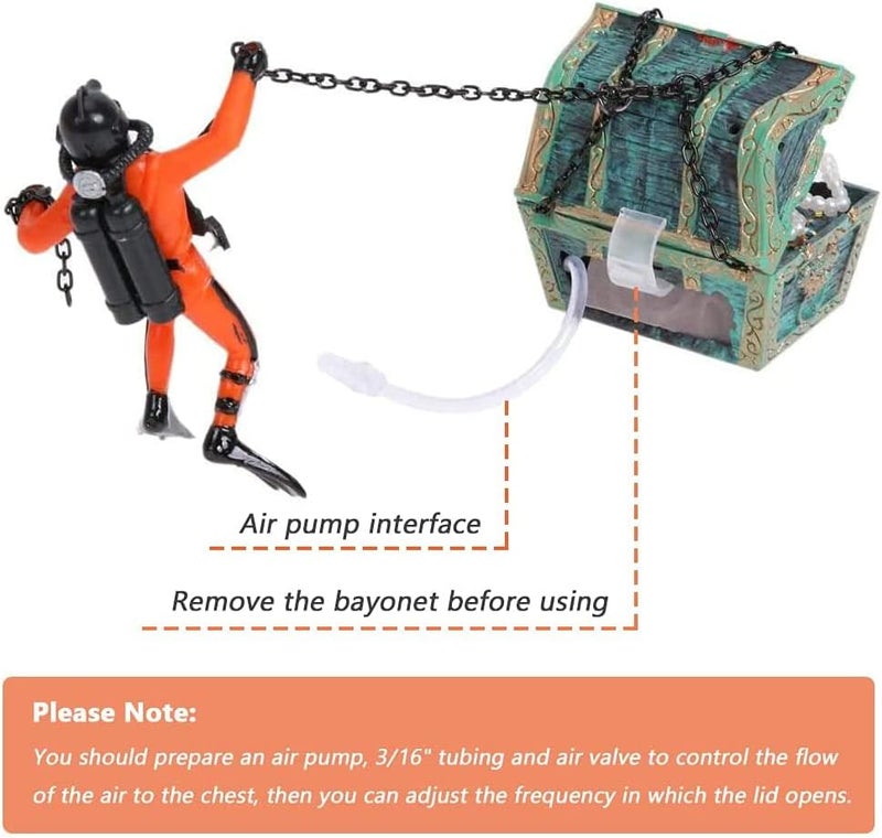 Eyech LiveAction Aquarium Ornament Creative Undersea Treasure Chest Diver Air Bubbler Aerating for Fish Tank Decorations Orange Color - Image 2