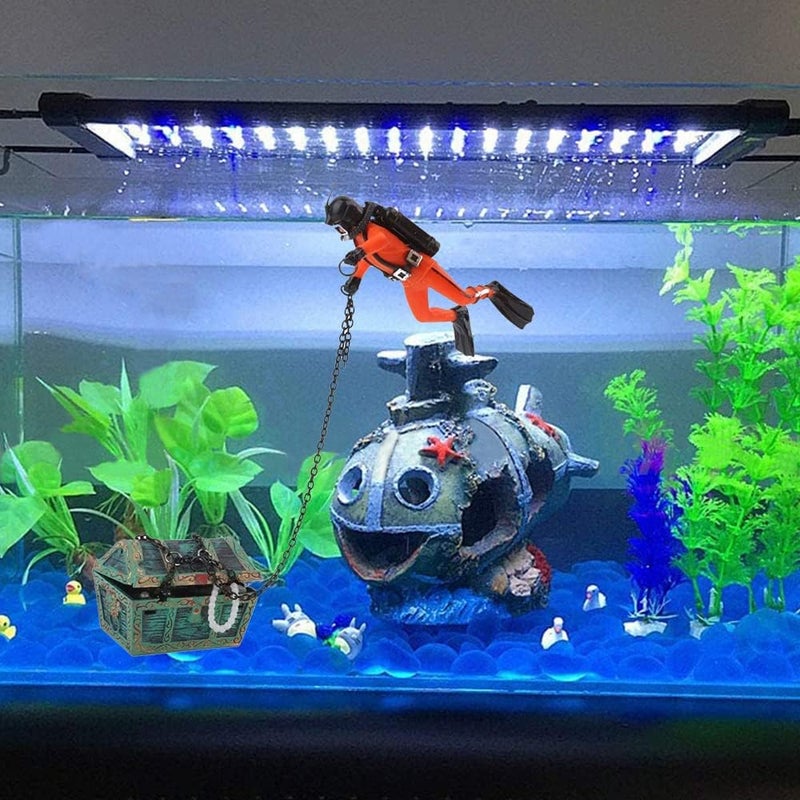 Eyech LiveAction Aquarium Ornament Creative Undersea Treasure Chest Diver Air Bubbler Aerating for Fish Tank Decorations Orange Color - Image 5