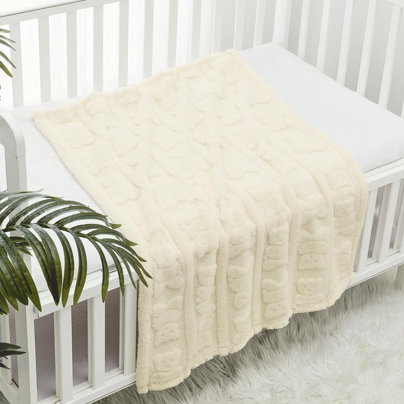 CREVENT 30"X40" Cozy Soft Warm Sherpa Baby Blanket for Girls Boys, Newborn Essentials for Infant, Baby Shower Receiving Gift - Ivory Bear 75X100cm + Gift Bag with Ribbon - Image 1
