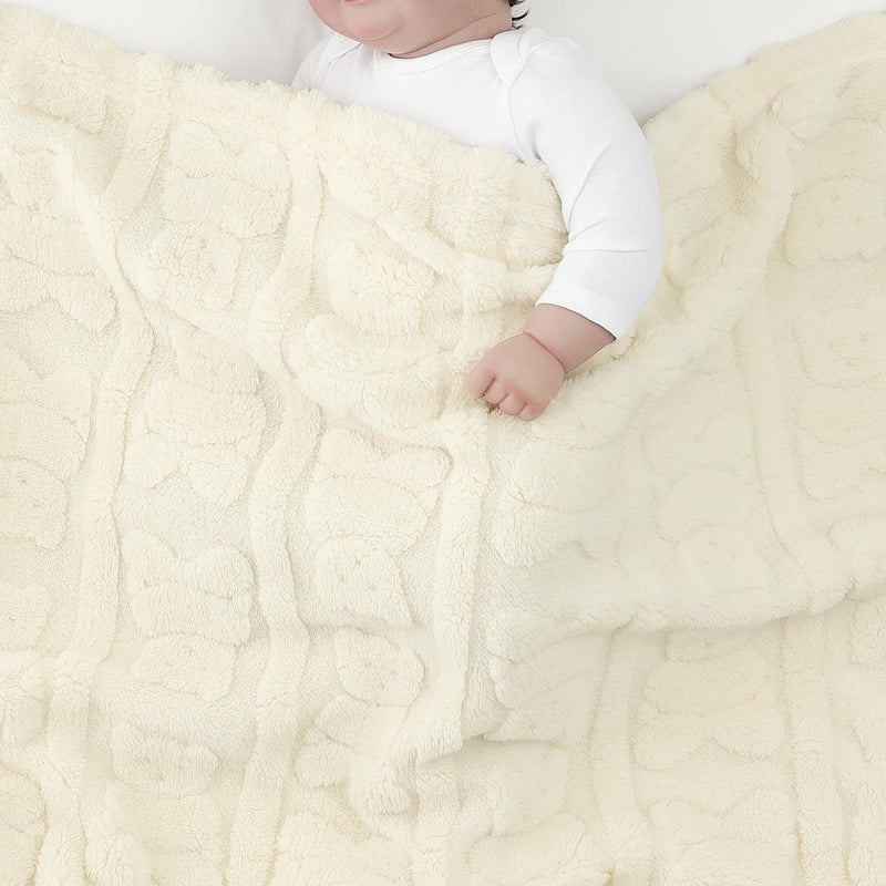 CREVENT 30"X40" Cozy Soft Warm Sherpa Baby Blanket for Girls Boys, Newborn Essentials for Infant, Baby Shower Receiving Gift - Ivory Bear 75X100cm + Gift Bag with Ribbon - Image 5