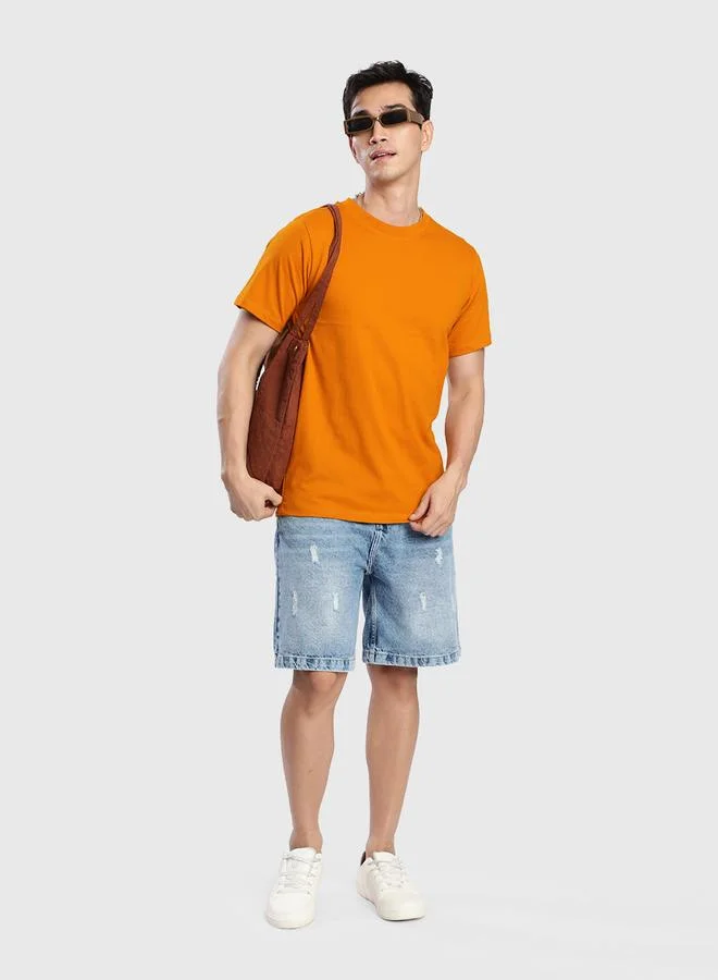 Styli Men Mustard Solid Regular Fit T-Shirt By Bene Kleed