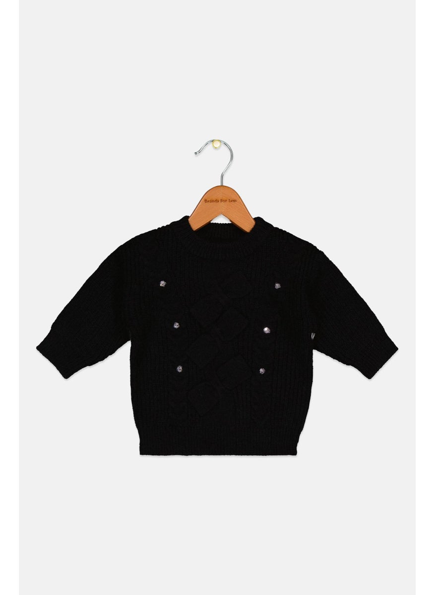 RIVER ISLAND - Toddlers Girl Textured Long Sleeve Sweater, Black - Image 1