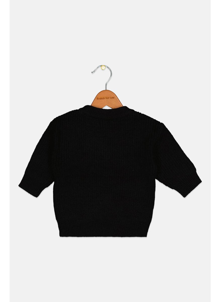 RIVER ISLAND - Toddlers Girl Textured Long Sleeve Sweater, Black - Image 1