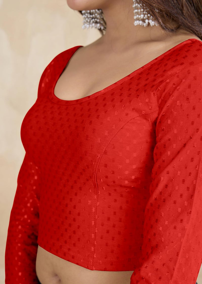TRENDMALLS Women's Dobby Pure Cotton Elastin Stretchable Readymade Blouse (B03-Red-3XL) - Image 5