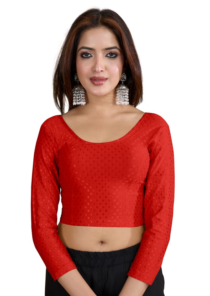 TRENDMALLS Women's Dobby Pure Cotton Elastin Stretchable Readymade Blouse (B03-Red-3XL) - Image 1
