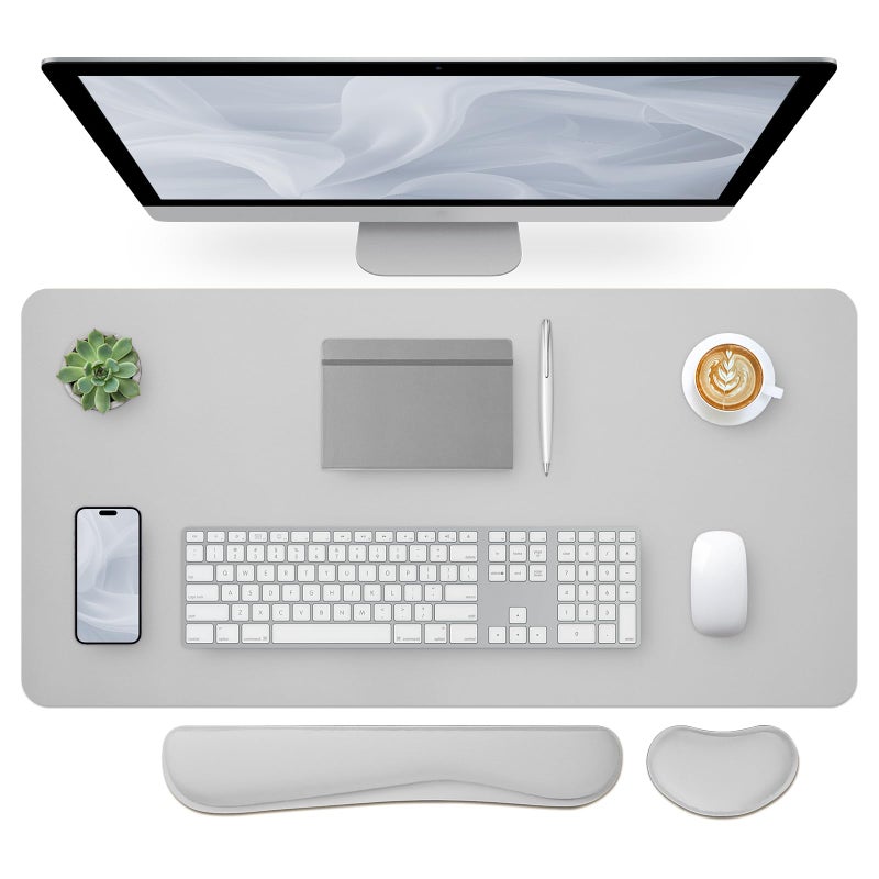 Bloss Leather Desk Pad and Keyboard Wrist Rest Large Mouse Pad Keyboard PadMouse Wrist Support NonSlip Desk Mat Protector for Office Home354157 Inches Light Grey - Image 2