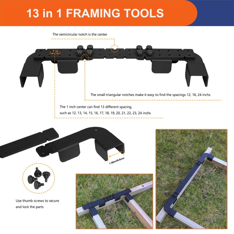 VANROUG 13 in 1 Framing Tools, 12-24 Inch Size-Adjustable Framing Stud Layout Tool Stud Framing Tool Precision Stud Layout Tool for Home DIY Projects, Frame Wall Precision Measurement Jig Tool - Image 2