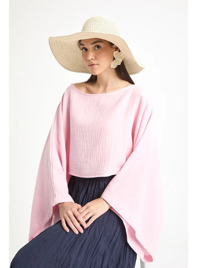 mina aise Pink Oversize Muslin Blouse 29230.