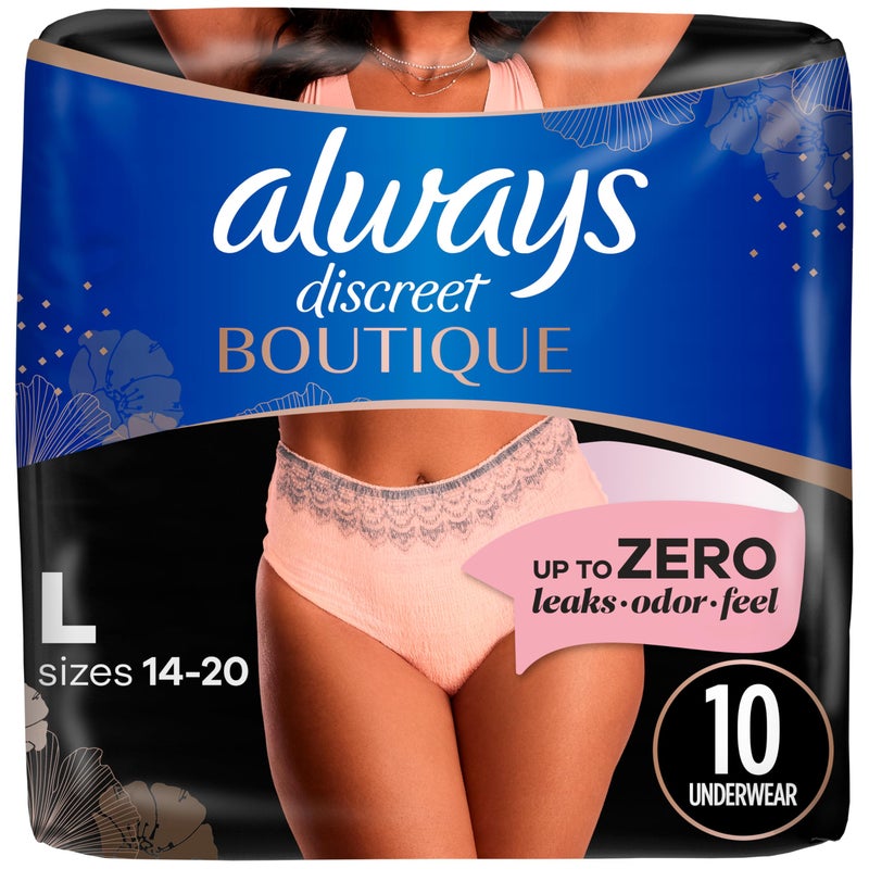 Always Discreet Boutique Incontinence and Postpartum Underwear for Women, Maximum Protection, Large, Rosy, 10 Count - Image 1