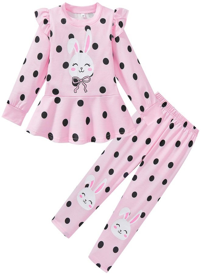 RETSUGO Little Girls Easter Outfit Girl Bunny Eggs Long Sleeve Sweatshirt Pullover Top Rabbit Polka Dots Print Pants Kids 2 Pieces Pink Outfit Easter Clothes8-9 Years old/2214 - Image 1