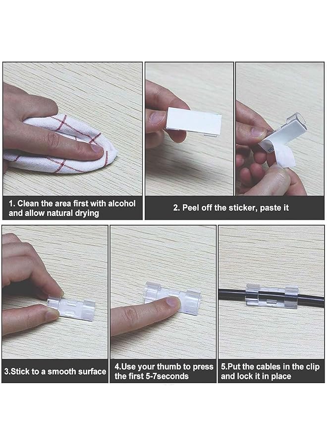 erorex 40Pcs Cable Clips Strong Self Adhesive Cable Management Clips Transparent Cord Holder Wire Clamp Cord Organizer For 6 8Mm Cables Indoor Outdoor - Image 5