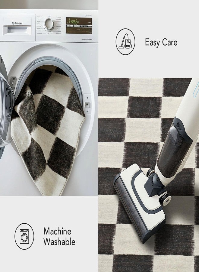 EverGrace Checkered Plaid Area Rug 2x6, Soft Fuzzy Faux Wool Rugs Washable Anti Slip Rugs Long Runner Rug Carpet for Entryway Bedroom Living Room Hallway Kitchen Dining Room and Laundry Room, Black - Image 4