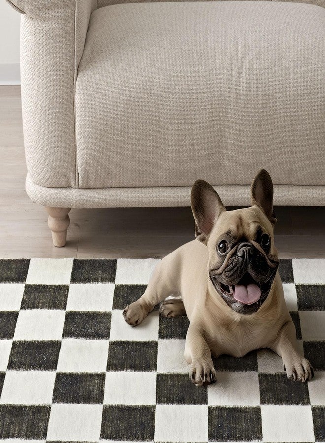 EverGrace Checkered Plaid Area Rug 2x6, Soft Fuzzy Faux Wool Rugs Washable Anti Slip Rugs Long Runner Rug Carpet for Entryway Bedroom Living Room Hallway Kitchen Dining Room and Laundry Room, Black - Image 5