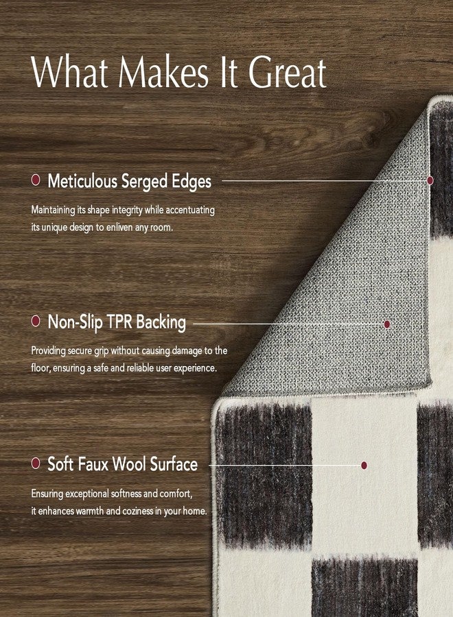 EverGrace Checkered Plaid Area Rug 2x6, Soft Fuzzy Faux Wool Rugs Washable Anti Slip Rugs Long Runner Rug Carpet for Entryway Bedroom Living Room Hallway Kitchen Dining Room and Laundry Room, Black - Image 3