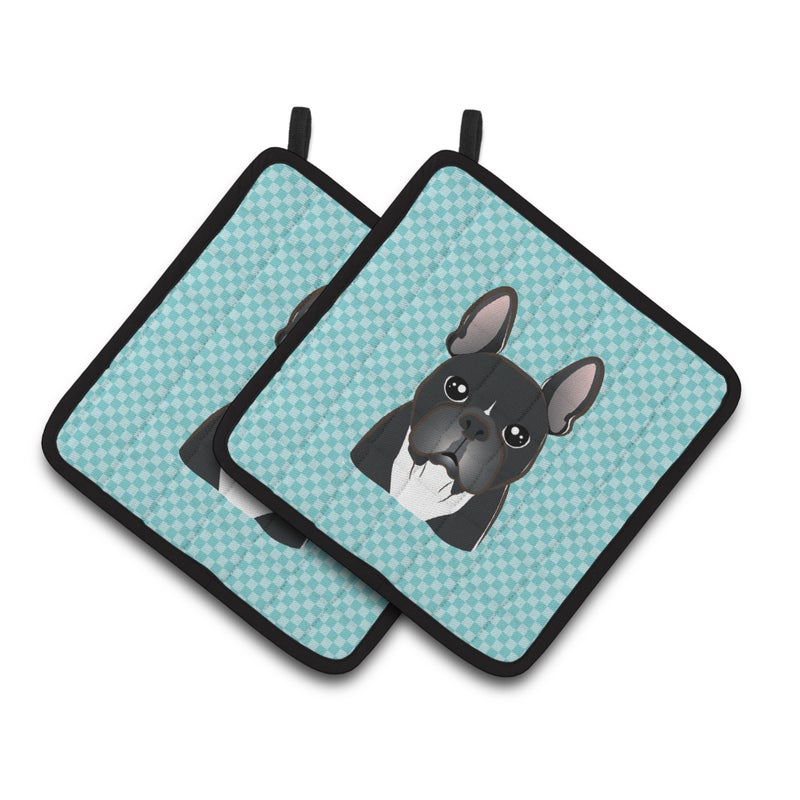 Caroline's Treasures ""Caroline's Treasures Checkerboard Blue French Bulldog Pair of Pot Holders BB1165PTHD  7.5HX7.5W  Multicolor"" 
