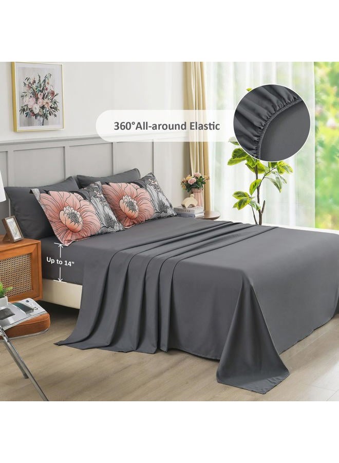 Xruibed Queen Comforter Set 7 Pieces Grey Floral Comforter Set Queen Size Bed in a Bag Flower Bedding Sets Lightweight Boho Bed Set with Sheet,Pillowcases&Shams for All Season - Image 5