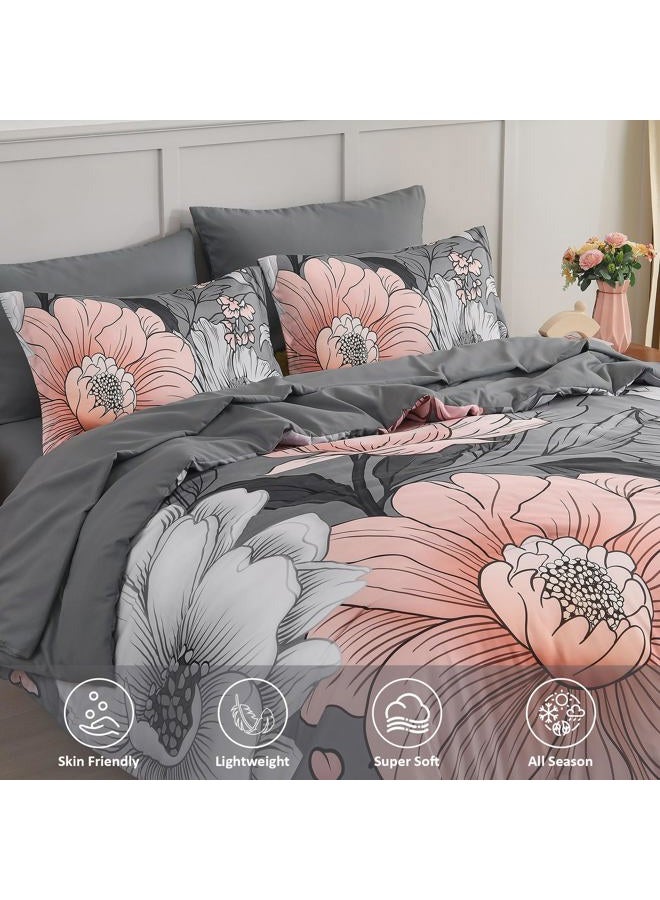 Xruibed Queen Comforter Set 7 Pieces Grey Floral Comforter Set Queen Size Bed in a Bag Flower Bedding Sets Lightweight Boho Bed Set with Sheet,Pillowcases&Shams for All Season - Image 3