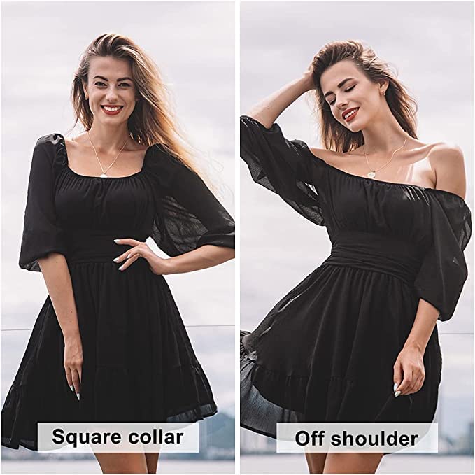 PATLANI Western Dresses for Women |Square Collar OR Off Shoulder Wearing Dress | Midi Western Dress for Women.(Off-Black-S) - Image 4