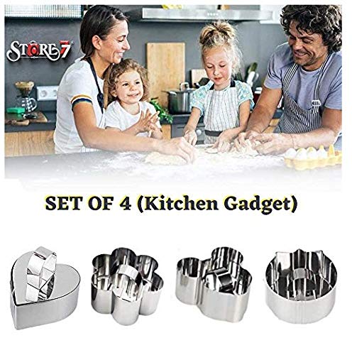 CONNECTWIDE 4Pcs Cake Mold Non-Stick Stainless-Steel Dessert Mousse Cooking Mold Pancake Pastry Chocolate Cake Fruit Cookie Cutter with with Pusher & Lifter Cooking Ring - Image 1