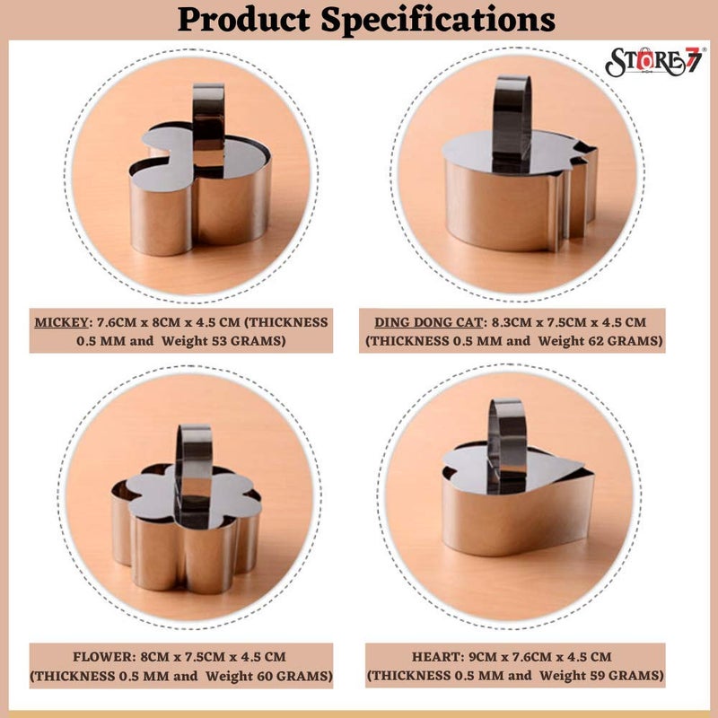 CONNECTWIDE 4Pcs Cake Mold Non-Stick Stainless-Steel Dessert Mousse Cooking Mold Pancake Pastry Chocolate Cake Fruit Cookie Cutter with with Pusher & Lifter Cooking Ring - Image 3