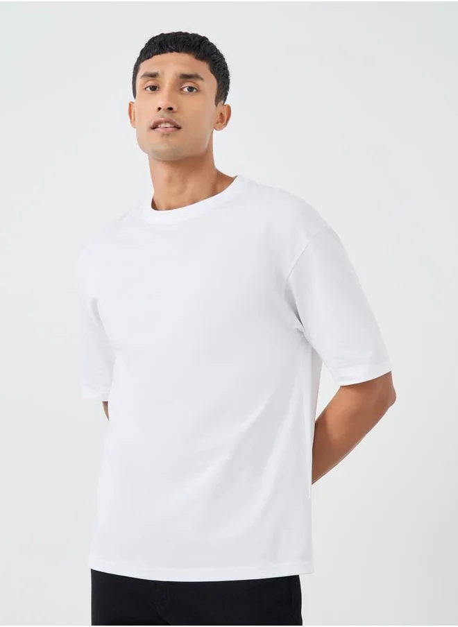 Styli Styli Pack of 2 - Solid Crew Neck Cotton Oversized T-Shirt