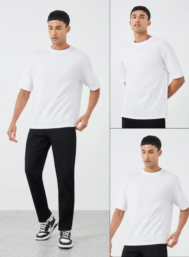 Pack of 2 - Solid Crew Neck Cotton Oversized T-Shirt