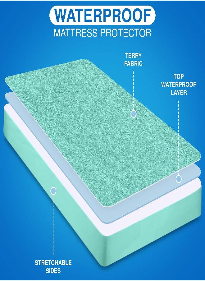 Utopia Bedding Utopia Bedding Premium Waterproof Terry Mattress Protector Twin 200 GSM, Mattress Cover, Breathable, Fitted Style with Stretchable Pockets (Spa Blue) 