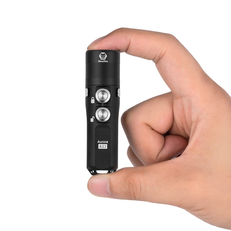 RovyVon رواي فون أورا A23 1000 لومن مصباح يدوي EDC، قابل للشحن عبر USB C، مصباح يدوي عالي اللمعان مقاوم للماء IPX8، مصباح يدوي مدمج مع مشبك مغناطيسي ثنائي الاتجاه (أسود) - Image 1