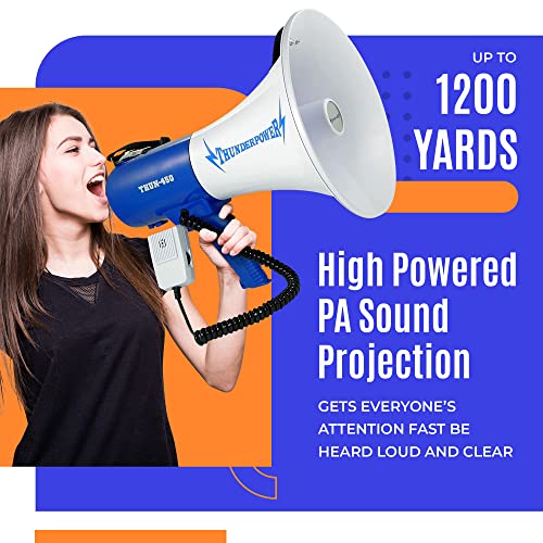 ThunderPower THUN450 Extra-Loud Megaphone Speaker – 35W Voice Amplifier for 1,400-Yard Range – Bullhorn Megaphone with Voice, Siren & Whistle Mode – Bull Horn Loud Speaker with Mic & Shoulder Strap - Image 2