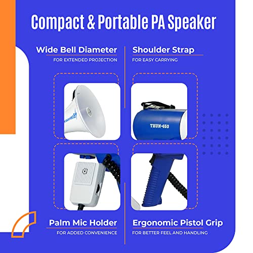 ThunderPower THUN450 Extra-Loud Megaphone Speaker – 35W Voice Amplifier for 1,400-Yard Range – Bullhorn Megaphone with Voice, Siren & Whistle Mode – Bull Horn Loud Speaker with Mic & Shoulder Strap - Image 3