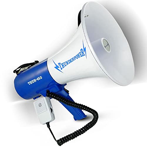 ThunderPower THUN450 Extra-Loud Megaphone Speaker – 35W Voice Amplifier for 1,400-Yard Range – Bullhorn Megaphone with Voice, Siren & Whistle Mode – Bull Horn Loud Speaker with Mic & Shoulder Strap - Image 1
