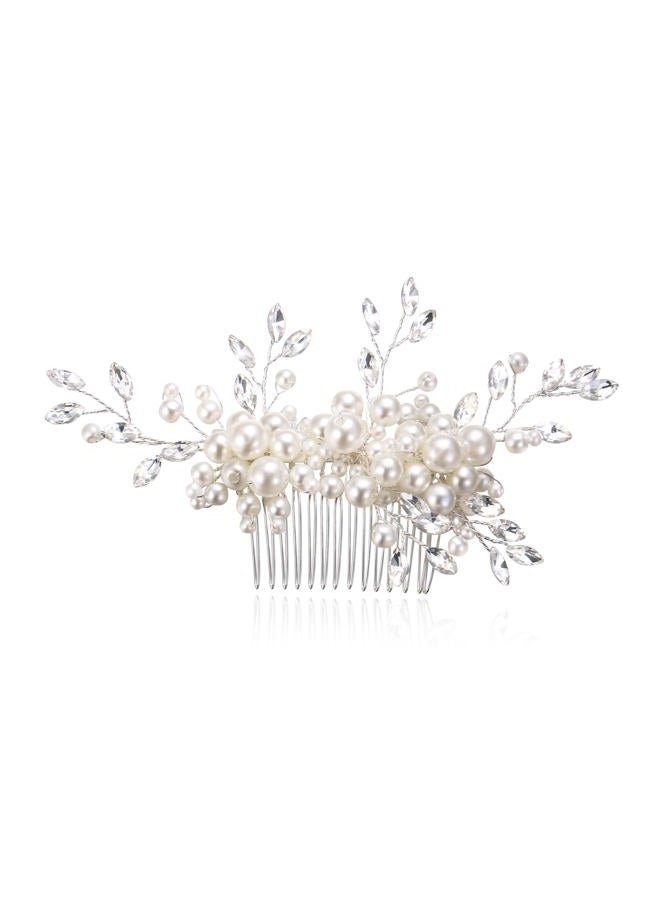 EVER FAITH Marquise Shaped Crystal Simulated Pearl Leaf Elegant Bridal Accessory Hair Piece Wedding Side Comb for Bride Bridesmaids - Image 5