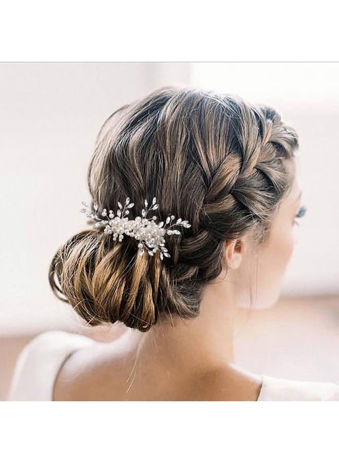 EVER FAITH Marquise Shaped Crystal Simulated Pearl Leaf Elegant Bridal Accessory Hair Piece Wedding Side Comb for Bride Bridesmaids - Image 2