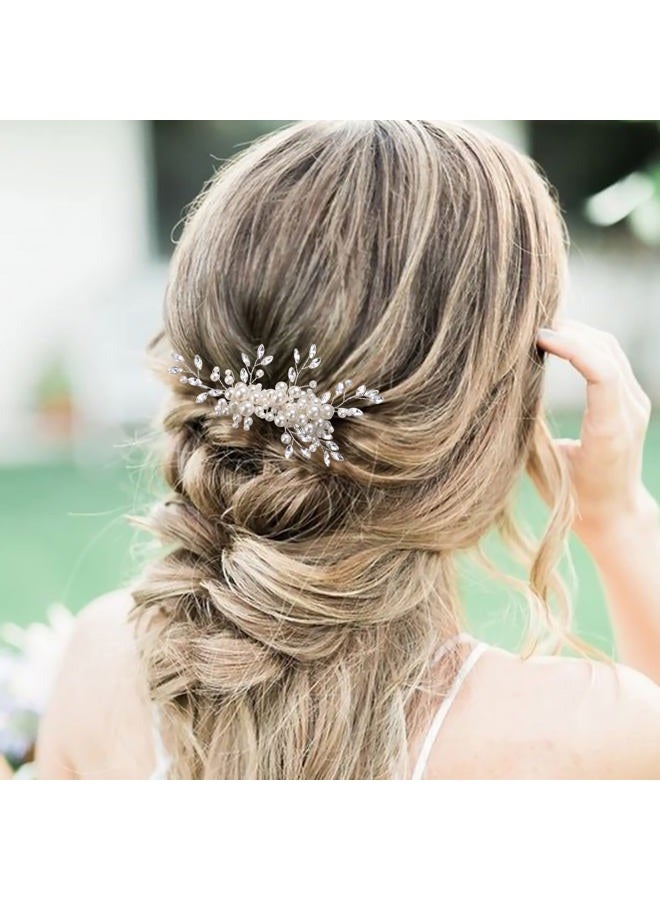EVER FAITH Marquise Shaped Crystal Simulated Pearl Leaf Elegant Bridal Accessory Hair Piece Wedding Side Comb for Bride Bridesmaids - Image 3