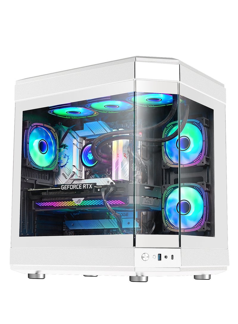 أركايوبتيركس حافظة كمبيوتر ألعاب متوسطة الحجم مع 9 مواقع للمراوح - حافظة كمبيوتر مصنوعة بالكامل من الزجاج المقوى تدعم اللوحات الأم ATX العريضة، ولوحة أمامية من النوع C و USB 3.0 لتدفق هواء مثالي (أبيض) - Image 1