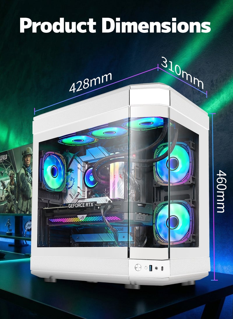 أركايوبتيركس حافظة كمبيوتر ألعاب متوسطة الحجم مع 9 مواقع للمراوح - حافظة كمبيوتر مصنوعة بالكامل من الزجاج المقوى تدعم اللوحات الأم ATX العريضة، ولوحة أمامية من النوع C و USB 3.0 لتدفق هواء مثالي (أبيض) - Image 2