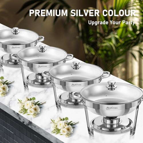 NEWKITCHEN Chafing Dishes for Buffet 4 Pack, 5 QT Round Chafing Dishes for Buffet [Transparent Glass Cover] Stainless Steel Chafing Dish Buffet Set for Any Party - Image 5