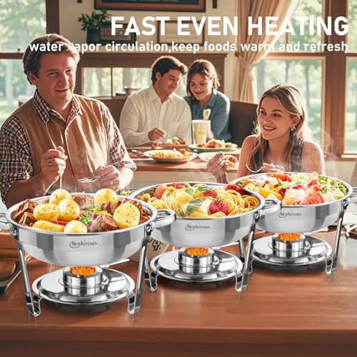 NEWKITCHEN Chafing Dishes for Buffet 4 Pack, 5 QT Round Chafing Dishes for Buffet [Transparent Glass Cover] Stainless Steel Chafing Dish Buffet Set for Any Party - Image 4