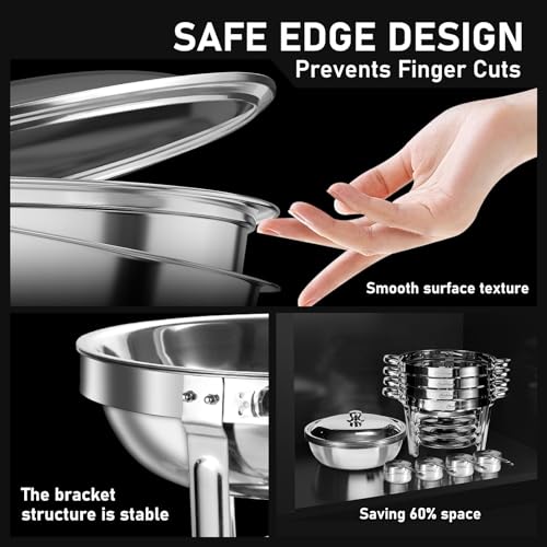 NEWKITCHEN Chafing Dishes for Buffet 4 Pack, 5 QT Round Chafing Dishes for Buffet [Transparent Glass Cover] Stainless Steel Chafing Dish Buffet Set for Any Party - Image 3