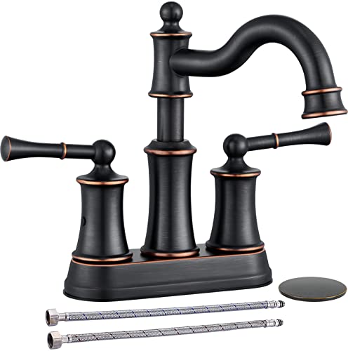 WINKEAR Roman Bathroom Sink Faucet Deck Mount or Wall Mount Installation Popup Drain Assembly with Overflow Deck Plate and Water Supply Lines Included 2 Hole Deck Mount ORB - Image 1