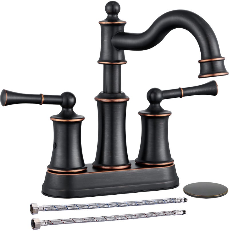 WINKEAR Roman Bathroom Sink Faucet Deck Mount or Wall Mount Installation Popup Drain Assembly with Overflow Deck Plate and Water Supply Lines Included 2 Hole Deck Mount ORB - Image 2