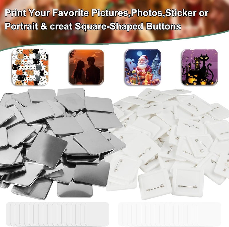 Happizza 100 Sets 50mm/1.97 inch Button Maker Supplies for Square-Shaped Button Maker Machine, Includes Metal Cover, Plastic Back Cover, Clear Film, Blank Paper&Cutting Template - Image 5