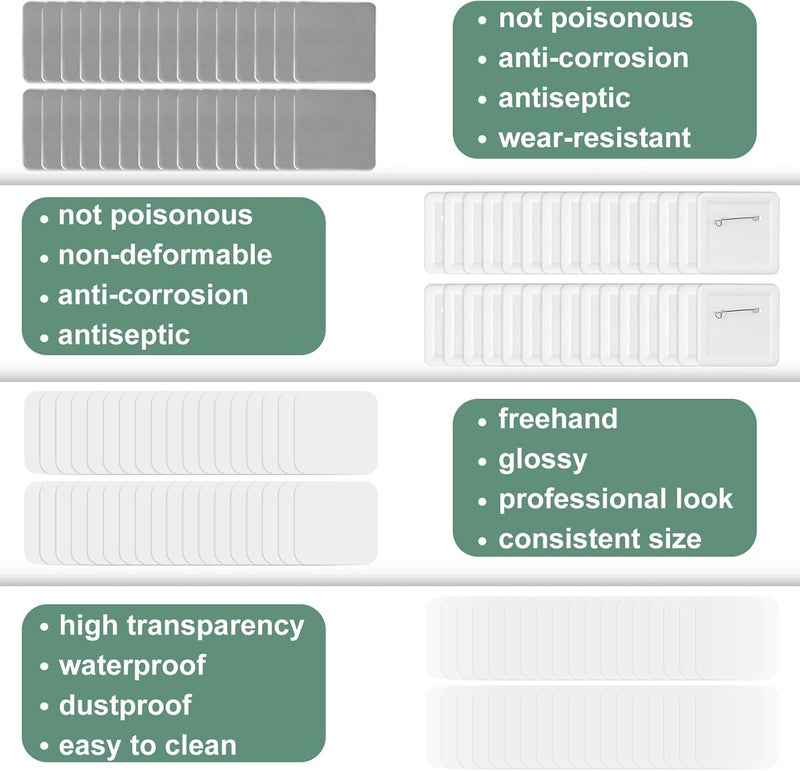 Happizza 100 Sets 50mm/1.97 inch Button Maker Supplies for Square-Shaped Button Maker Machine, Includes Metal Cover, Plastic Back Cover, Clear Film, Blank Paper&Cutting Template - Image 4